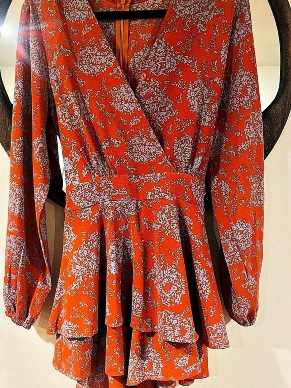 Floral Wrap Mini Romper in Orange & Blue Size Medium